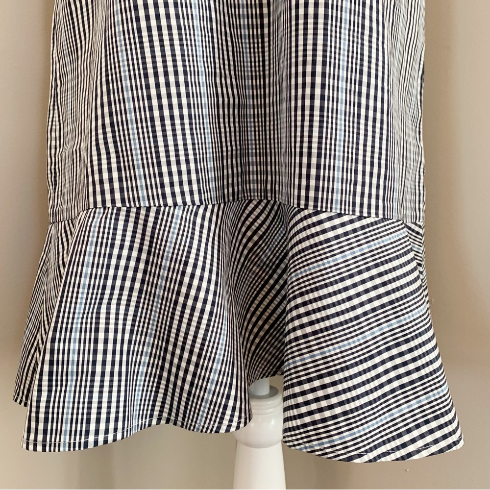 SOLD!  J CREW 6 Navy Blue Plaid Flutter Hem Flounce Halter V Neck Shift Dress - Picture 7 of 15